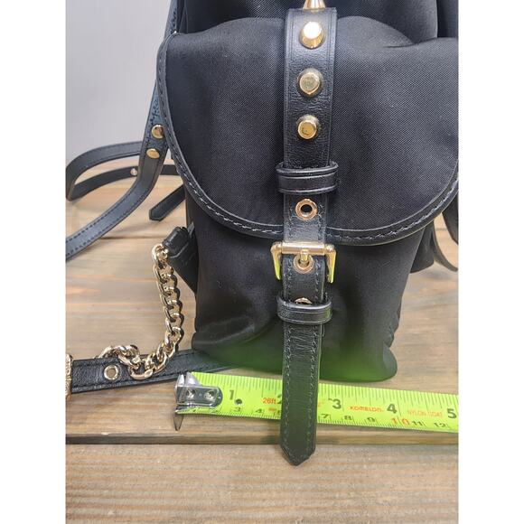 Michael Kors Leila Flap Medium Nylon Backpack Bag Gold Studs - Picture 8 of 11